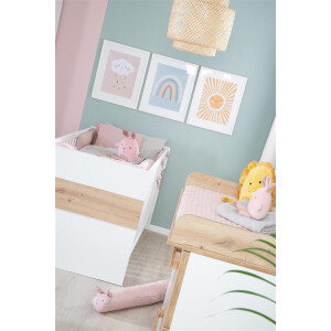 roba Kombi-Kinderbett Lion 70x140 cm - 3-fach höhenverstellbar - 3 Schlupfsprossen - Weiß & Holzdekor Artisan Eiche