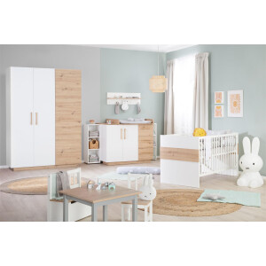 roba Kombi-Kinderbett Lion 70x140 cm - 3-fach höhenverstellbar - 3 Schlupfsprossen - Weiß & Holzdekor Artisan Eiche