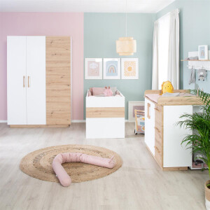 roba Kombi-Kinderbett Lion 70x140 cm - 3-fach höhenverstellbar - 3 Schlupfsprossen - Weiß & Holzdekor Artisan Eiche