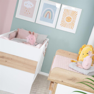 roba Kombi-Kinderbett Lion 70x140 cm - 3-fach höhenverstellbar - 3 Schlupfsprossen - Weiß & Holzdekor Artisan Eiche