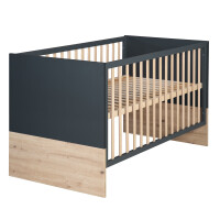 roba Kombi-Kinderbett Lenn 70x140 cm - 3-fach höhenverstellbar - 3 Schlupfsprossen - Anthrazit & Holzdekor Artisan Eiche