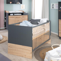 roba Kombi-Kinderbett Lenn 70x140 cm - 3-fach höhenverstellbar - 3 Schlupfsprossen - Anthrazit & Holzdekor Artisan Eiche