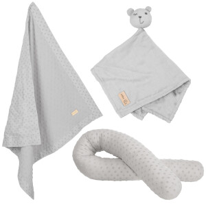 roba organic Geschenkset Lil Planet silbergrau, Bio-Bettschlange, -Babydecke & -Schmusetuch, GOTS