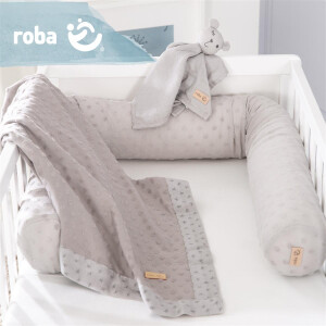 roba organic Geschenkset Lil Planet silbergrau, Bio-Bettschlange, -Babydecke & -Schmusetuch, GOTS