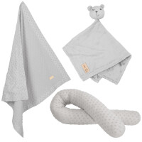 roba organic Geschenkset Lil Planet silbergrau, Bio-Bettschlange, -Babydecke & -Schmusetuch, GOTS