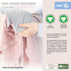 roba organic Geschenkset Lil Planet silbergrau, Bio-Bettwäsche, -Spannbettlaken & -Babydecke, GOTS