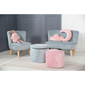 B-Ware roba Kindersofa „Lil Sofa“, bequeme Kindercouch mit stabilen Holzfüßen und Samtstoff in Sky/Hellblau