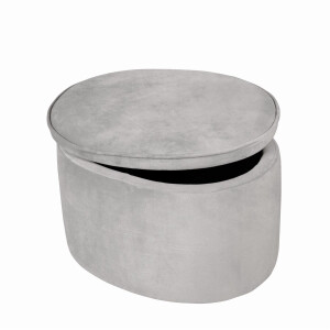 B-Ware roba Kinderhocker mit Aufbewahrungsfunktion „Lil Sofa“, oval, bequemer Hocker mit grauem Samtstoff