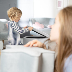 B-Ware roba Kinderhocker mit Aufbewahrungsfunktion „Lil Sofa“, oval, bequemer Hocker mit grauem Samtstoff