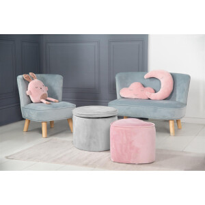 B-Ware roba Kinderhocker mit Aufbewahrungsfunktion „Lil Sofa“, oval, bequemer Hocker mit grauem Samtstoff