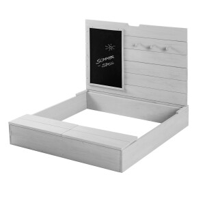 B-Ware roba Sandkasten mit Deckel, HxBxT: 65,5 x 85 x 80 cm, Sandkiste aufklappbar mit Tafel und 3 Haken, Massivholz, grau lasiert, wetterfest und umweltfreundlich, aus nachhaltiger Forstwirtschaft