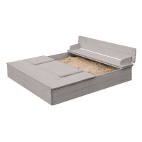 B-Ware roba Sandkasten mit Deckel & 2 Sitzbänken Massivholz Wetterfest Grau 127cm