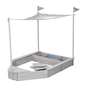 B-Ware roba Sandkasten-Schiff, Kinder-Outdoor-Sandkasten aus wetterfestem Massivholz, inkl. Sonnendach