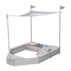 B-Ware roba Sandkasten-Schiff, Kinder-Outdoor-Sandkasten aus wetterfestem Massivholz, inkl. Sonnendach