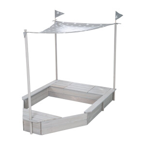 B-Ware roba Sandkasten-Schiff, Kinder-Outdoor-Sandkasten aus wetterfestem Massivholz, inkl. Sonnendach