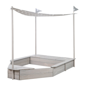 B-Ware roba Sandkasten-Schiff, Kinder-Outdoor-Sandkasten aus wetterfestem Massivholz, inkl. Sonnendach