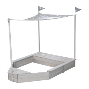 B-Ware roba Sandkasten-Schiff, Kinder-Outdoor-Sandkasten aus wetterfestem Massivholz, inkl. Sonnendach
