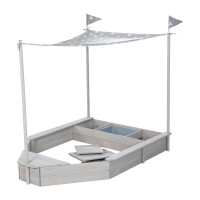 B-Ware roba Sandkasten-Schiff, Kinder-Outdoor-Sandkasten aus wetterfestem Massivholz, inkl. Sonnendach