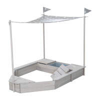 B-Ware roba Sandkasten-Schiff, Kinder-Outdoor-Sandkasten aus wetterfestem Massivholz, inkl. Sonnendach