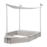 B-Ware roba Sandkasten-Schiff, Kinder-Outdoor-Sandkasten aus wetterfestem Massivholz, inkl. Sonnendach