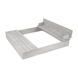B-Ware roba Sandkasten Outdoor+ mit aufklappbarer Sitzbank, 2 Spielwannen & 4 abnehmbaren Sitzplatten, wetterfestes Massivholz, grau lasiert