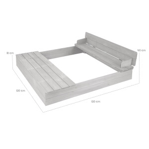 B-Ware roba Sandkasten Outdoor+ mit aufklappbarer Sitzbank, 2 Spielwannen & 4 abnehmbaren Sitzplatten, wetterfestes Massivholz, grau lasiert