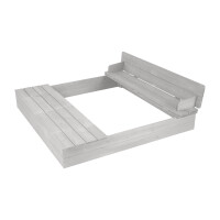 B-Ware roba Sandkasten Outdoor+ mit aufklappbarer Sitzbank, 2 Spielwannen & 4 abnehmbaren Sitzplatten, wetterfestes Massivholz, grau lasiert
