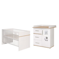 roba Kindermöbelset Pia, 2-teilig, Baby-/Kinderbett 70x140cm, Wickelkommode mit Wickelansatz, weiß