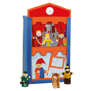 B-Ware roba Kasperletheater, Puppentheater inkl. 6 Handpuppen, Kaspertheater aus Massivholz, freistehend