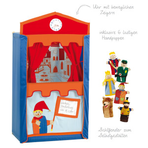 B-Ware roba Kasperletheater, Puppentheater inkl. 6 Handpuppen, Kaspertheater aus Massivholz, freistehend