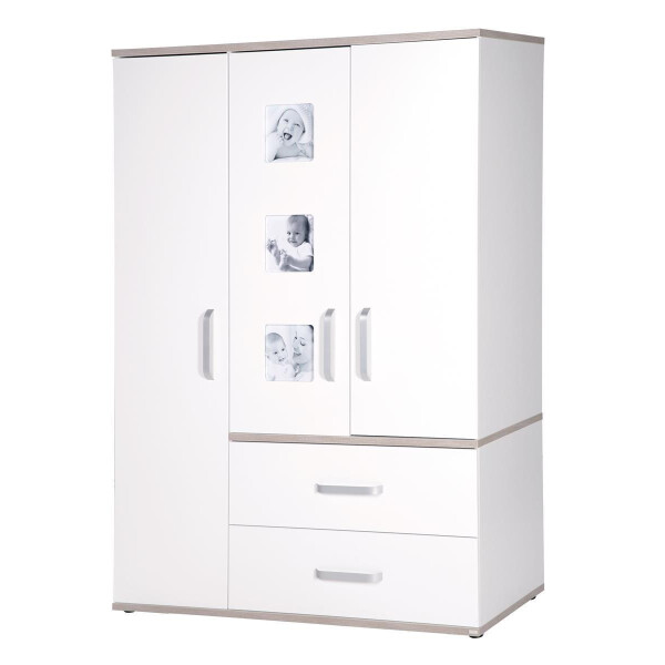 roba Kleiderschrank Babyzimmer Moritz, Kinderschrank 3-türig mit 3 Bilderrahmen, weiß, Luna Elm