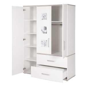 roba Kleiderschrank Babyzimmer Moritz, Kinderschrank 3-türig mit 3 Bilderrahmen, weiß, Luna Elm