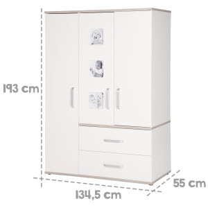 roba Kleiderschrank Babyzimmer Moritz, Kinderschrank 3-türig mit 3 Bilderrahmen, weiß, Luna Elm