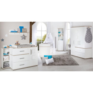 roba Kleiderschrank Babyzimmer Moritz, Kinderschrank 3-türig mit 3 Bilderrahmen, weiß, Luna Elm