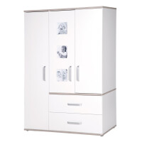 roba Kleiderschrank Babyzimmer Moritz, Kinderschrank 3-türig mit 3 Bilderrahmen, weiß, Luna Elm