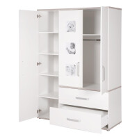 roba Kleiderschrank Babyzimmer Moritz, Kinderschrank 3-türig mit 3 Bilderrahmen, weiß, Luna Elm
