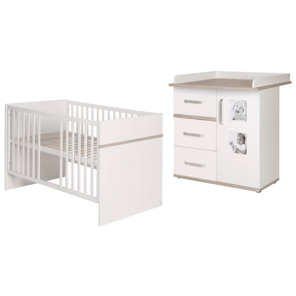 roba Kindermöbelset Moritz, 2-teilig, Kinderbett 70x140cm & Wickelkommode schmal, weiß, Luna Elm