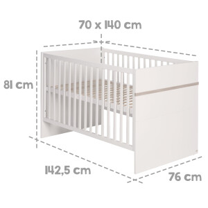 roba Kindermöbelset Moritz, 2-teilig, Kinderbett 70x140cm & Wickelkommode schmal, weiß, Luna Elm