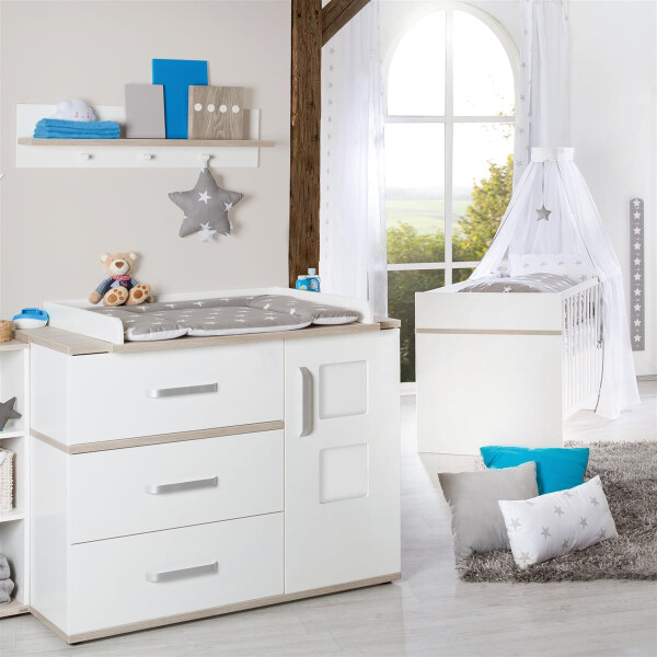 roba Kindermöbelset Moritz‘, 2-teilig, Kinderbett 70x140cm & Wickelkommode breit, weiß, Luna Elm