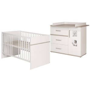 roba Kindermöbelset Moritz‘, 2-teilig, Kinderbett 70x140cm & Wickelkommode breit, weiß, Luna Elm