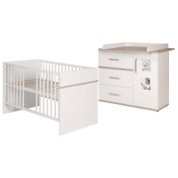 roba Kindermöbelset Moritz‘, 2-teilig, Kinderbett 70x140cm & Wickelkommode breit, weiß, Luna Elm