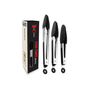 HelpCuisine® Profi Grillzange Grillbesteck Bratzange Salatzange Küchenzange aus hochwertigem Edelstahl und Lebensmittelqualität silikon