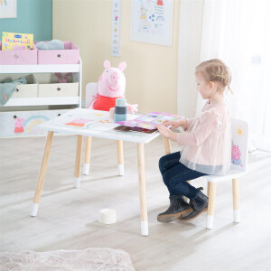 B-Ware roba Kindersitzgruppe Peppa Pig - 2 Kinderstühle & 1 Tisch für Kinder - Sitzgarnitur mit rosa Zeichentrick Motiv - Holz weiß / natur - ab 18 Monaten