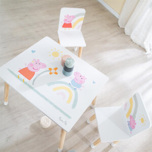 B-Ware roba Kindersitzgruppe Peppa Pig - 2 Kinderstühle & 1 Tisch für Kinder - Sitzgarnitur mit rosa Zeichentrick Motiv - Holz weiß / natur - ab 18 Monaten