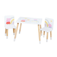 B-Ware roba Kindersitzgruppe Peppa Pig - 2 Kinderstühle & 1 Tisch für Kinder - Sitzgarnitur mit rosa Zeichentrick Motiv - Holz weiß / natur - ab 18 Monaten