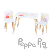 B-Ware roba Kindersitzgruppe Peppa Pig - 2 Kinderstühle & 1 Tisch für Kinder - Sitzgarnitur mit rosa Zeichentrick Motiv - Holz weiß / natur - ab 18 Monaten