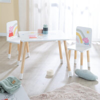 B-Ware roba Kindersitzgruppe Peppa Pig - 2 Kinderstühle & 1 Tisch für Kinder - Sitzgarnitur mit rosa Zeichentrick Motiv - Holz weiß / natur - ab 18 Monaten