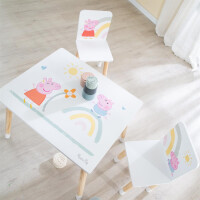 B-Ware roba Kindersitzgruppe Peppa Pig - 2 Kinderstühle & 1 Tisch für Kinder - Sitzgarnitur mit rosa Zeichentrick Motiv - Holz weiß / natur - ab 18 Monaten