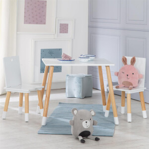 roba Kindersitzgruppe aus Holz - Kindermöbel Set aus 2 Kinderstühlen & 1 Tisch - Kindertisch Set für Kinderzimmer von Jungen & Mädchen - Weiß / Natur