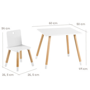 roba Kindersitzgruppe aus Holz - Kindermöbel Set aus 2 Kinderstühlen & 1 Tisch - Kindertisch Set für Kinderzimmer von Jungen & Mädchen - Weiß / Natur